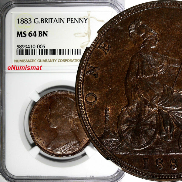 Great Britain Victoria Bronze 1886 1 Penny NGC MS64 BN TOP GRADED KM# 755 (005)
