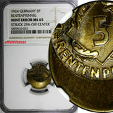 Germany-Weimar 1924 5 Rentenpfennig NGC MINT ERROR MS65 SCARCE KM# 32 (033)