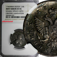 RUSSIA Elizabeth Silver 1746 MMD Polupoltinnik NGC MINT ERROR XF45 SCARCE (022)