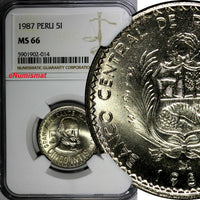 Peru 1987 LIMA 5 Intis NGC MS66 Admiral Grau TOP GRADED BY NGC KM# 300 (014)