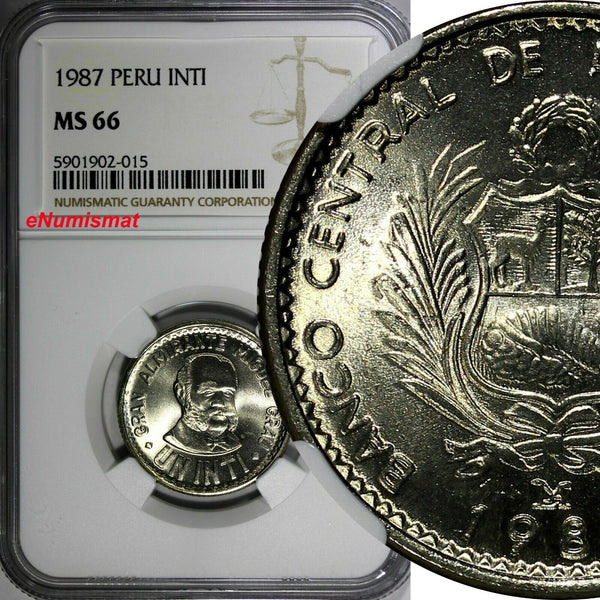 Peru 1987 LIMA 1 Inti NGC MS66 Admiral Grau TOP GRADED BY NGC KM# 296 (015)