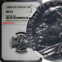 Vatican City John Paul II 1985 R 10 Lire NGC MS67 TOP GRADED BY NGC KM# 185 (43)