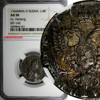 Russia Catherine II Silver 1766 MMD EI Polupoltinnik NGC AU50 C# 65 Ex. Hieberg