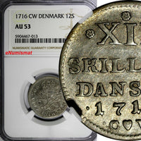 Denmark Frederik IV Silver 1716 CW 12 Skilling NGC AU53 TOP GRADED KM# 504 (013)