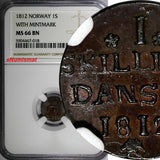 Norway Frederick VI Copper 1812 1 Skilling NGC MS66 BN  SCARCE KM# 281 (018)