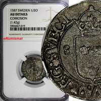 SWEDEN Johan III (1568-1592) Silver 1587 1/2 Ore NGC AU DETAILS MB# 162 (19)