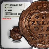 Netherlands ZEELAND Copper 1777 1 Duit NGC MS66 RB TOP GRADED BY NGC KM# 101.1/3