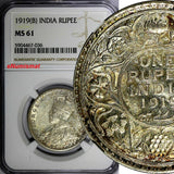 India-British George V Silver 1919 (B) 1 Rupee NGC MS61 MINT LUSTER KM# 524(036)