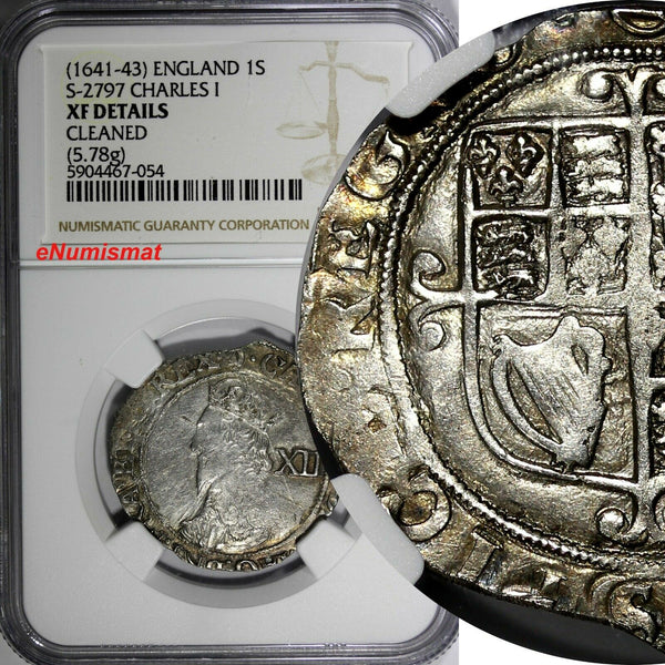 ENGLAND,Charles I (1641-43) Silver 1 Shilling Tower NGC XF Details S-2799 (054)