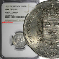 SWEDEN Carl XIV Johan Silver 1832 CB 1/8 Riksdaler NGC UNC DETAILS KM# 626 (015)