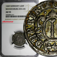 German States BRANDENBURG Silver 1660 1/24 Thaler NGC AU55 TOP GRADED KM#245(7)