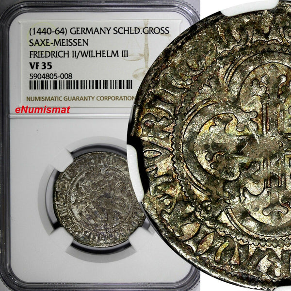 GERMANY.Saxe-Meisen Silver (1440-64) 1 Shieldgrosch NGC VF35 TOP GRADED BY NGC