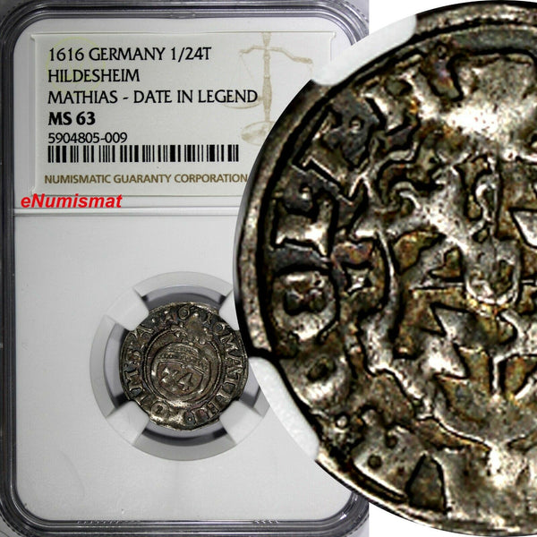 Germany HILDESHEIM Silver 1616 1/24 Thaler Matthias NGC MS63 TOP GRADED KM24 (9)