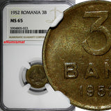 Romania Copper-Nickel-Zinc 1952 3 Bani NGC MS65 1 YEAR TYPE KM# 82.2 (023)