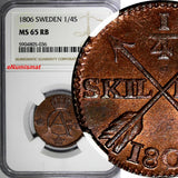 SWEDEN Gustav IV Adolf 1806 1/4 Skilling NGC MS65 RB FULL RED TOP GRADED KM564/6