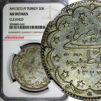 Turkey Muhammad V Silver AH1327//9 (1909) 20 Kurush NGC AU DETAILS KM# 780 (43)