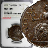 Great Britain George III Copper 1772 1/2 Penny NGC MS64 BN RARE KM# 601 (050)