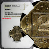India-British George V 1936 (B) 2 Annas NGC MS64 Bombay Mint KM# 516 (001)
