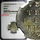 Netherlands UTRECHT Silver 1790 2 Stuivers NGC MS64 TOP GRADED BY NGC KM# 112(3)