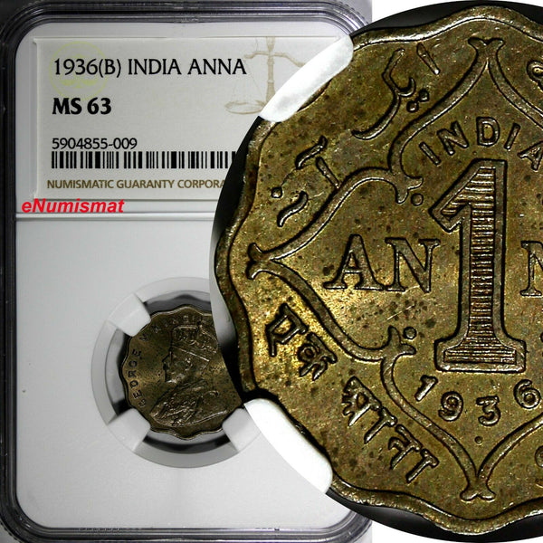 India-British George V 1936 (B) 1 Anna NGC MS63 LAST YEAR TYPE Bombay KM# 513(9)