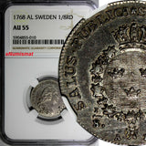 Sweden Adolf Frederick Silver 1768 AL 1/8 Riksdaler NGC AU55 TOP GRADED KM# 487