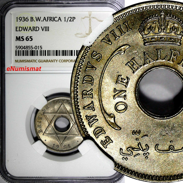 British West Africa Edward VIII 1936 1/2 Penny NGC MS65 KM# 15 (015)