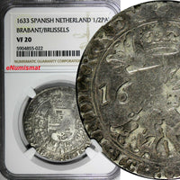 Spanish Netherlands BRABANT Silver 1633 1/2 Patagon NGC VF20 SCARCE KM# 46.6(22)