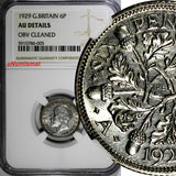GREAT BRITAIN George V Silver 1929 6 Pence NGC AU DETAILS KM# 832 (005)