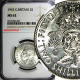 GREAT BRITAIN George VI Silver 1943 2 Shilling NGC MS62 WWII Issue KM# 855 (007)