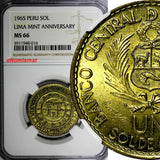 PERU Brass 1965 1 Sol NGC MS66 400th Anniversary of the Lima Mint KM# 240 (016)