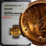 Rhodesia Bronze 1970 1/2 Cent NGC MS64 RB NICE RED KM# 9 (021)