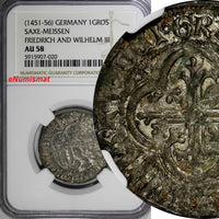 Germany Saxe-Meissen Friedrich & Wilhelm (1451-56) 1 GROSCHEN NGC AU58 TOP GRADE