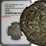 Germany Saxe-Meissen Friedrich & Wilhelm (1451-56) 1 GROSCHEN NGC AU58 TOP GRADE