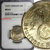 Germany-Third Reich Silver 1937 E 2 Reichs Mark NGC MS63 Hindenburg KM# 93 (037)