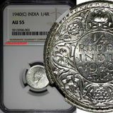 India-British George VI Silver 1940 (C) 1/4 Rupee NGC AU55 KM# 545 (002)