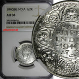 India-British George VI Silver 1940 (B) 1/2 Rupee Bombay NGC AU58 KM# 550a (011)