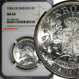 SWEDEN Oscar II Silver 1906 EB 2 Kronor NGC MS63 Low Mintage-112,468 KM# 773 (1)
