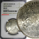SWEDEN Silver Jubilee Oscar II 1897 EB 2 Kronor NGC MS65 KM# 762 (041)
