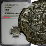 German States NURNBERG Silver 1678 1 Kreuzer, 4 Pfennig NGC MS65 KM#194(3)