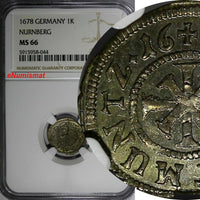 German States NURNBERG Silver 1678 4 Pfennig NGC MS66 1 GRADED HIGHEST KM#194(4)