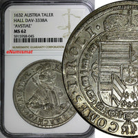 AUSTRIA Leopold V Silver 1632 Thaler HALL ERROR "AVSTIAE" NGC MS62  DAV-3338A(5)