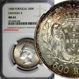 Portugal Emanuel II Silver 1908 500 Reis NGC MS62 Nice Toned KM# 547 (048)