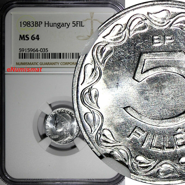 Hungary 1983 BP 5 Fillér NGC MS64 Mintage-30,000 TOP GRADED BY NGC KM# 549 (035)