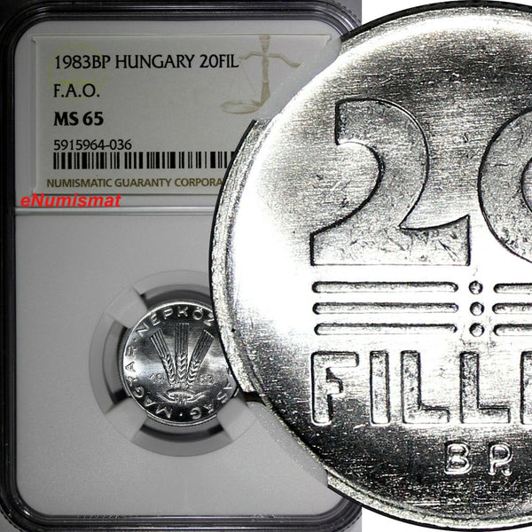 Hungary 1983 BP 20 Fillér FAO Mintage-50,000 NGC MS65 TOP GRADED KM# 627 (036)