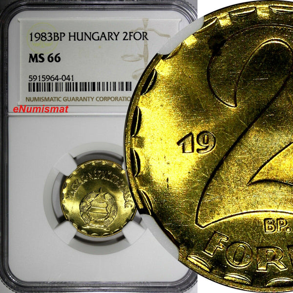 Hungary Brass 1983 BP 2 Forint NGC MS66 TOP GRADED BY NGC KM# 591 (041)