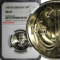 Uruguay 1981 SO 10 Nuevos Pesos NGC MS65 1 GRADED HIGHEST KM# 79 (042)