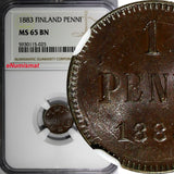 Finland Alexander III 1883 1 Penni NGC MS65 BN 1 GRADED HIGHEST KM# 10 (025)