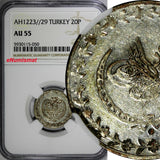 Turkey Mahmud II Silver AH1223//29 (1836) 20 Para NGC AU55 KM# 596 (050)