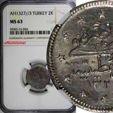 Turkey Mehmed V Silver AH1327//3 (1911) 2 Kurush NGC MS63 Toned KM# 749 (054)