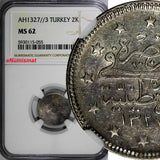 Turkey Mehmed V Silver AH1327//3 (1911) 2 Kurush NGC MS62 Toned KM# 749 (055)